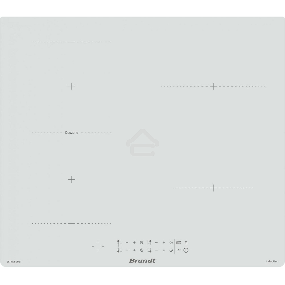 Индукционная варочная панель Brandt, 4 варочных зоны, 14 уровней мощности, индикация остаточного тепла, таймер, Ultraboost, белый