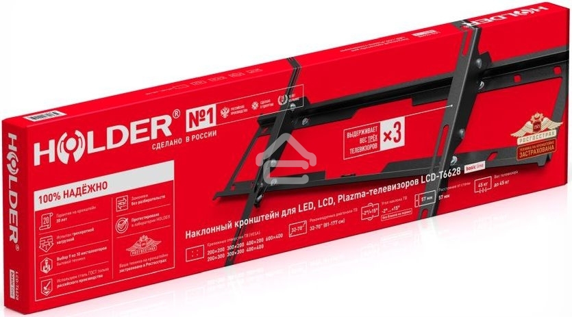 Кронштейн Holder LCD-T6628-B черный Диагональ: от 32-70. до 45кг. от стены: 57мм. Угол наклона:+2⁰ + 15⁰, Поворот:0⁰ Vesa  600*400, 400*400, 400*200, 400*300, 300*300, 200*300, 200*200, 100*100