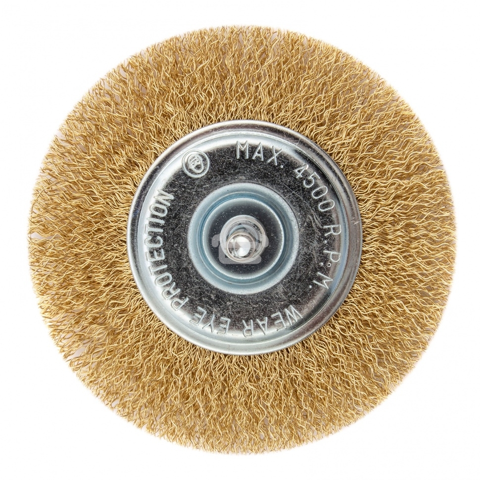 Щетка Matrix для дрели 100 мм, плоская со шпилькой, латунированная витая проволока