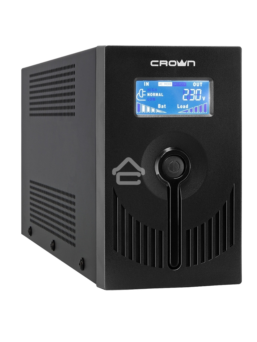 Источник бесперебойного питания CROWN Line Intractive CMU-SP650EURO LCD USB 650VA\390W, корпус металл, 1x12V/7AH, розетки 2*EURO+3*IEC, трансформатор AVR 140-290V, LCD-дисплей, съёмный кабель 1.2 м, порт RJ11/45, порт USB, защита: от перегрузки, от КЗ, от