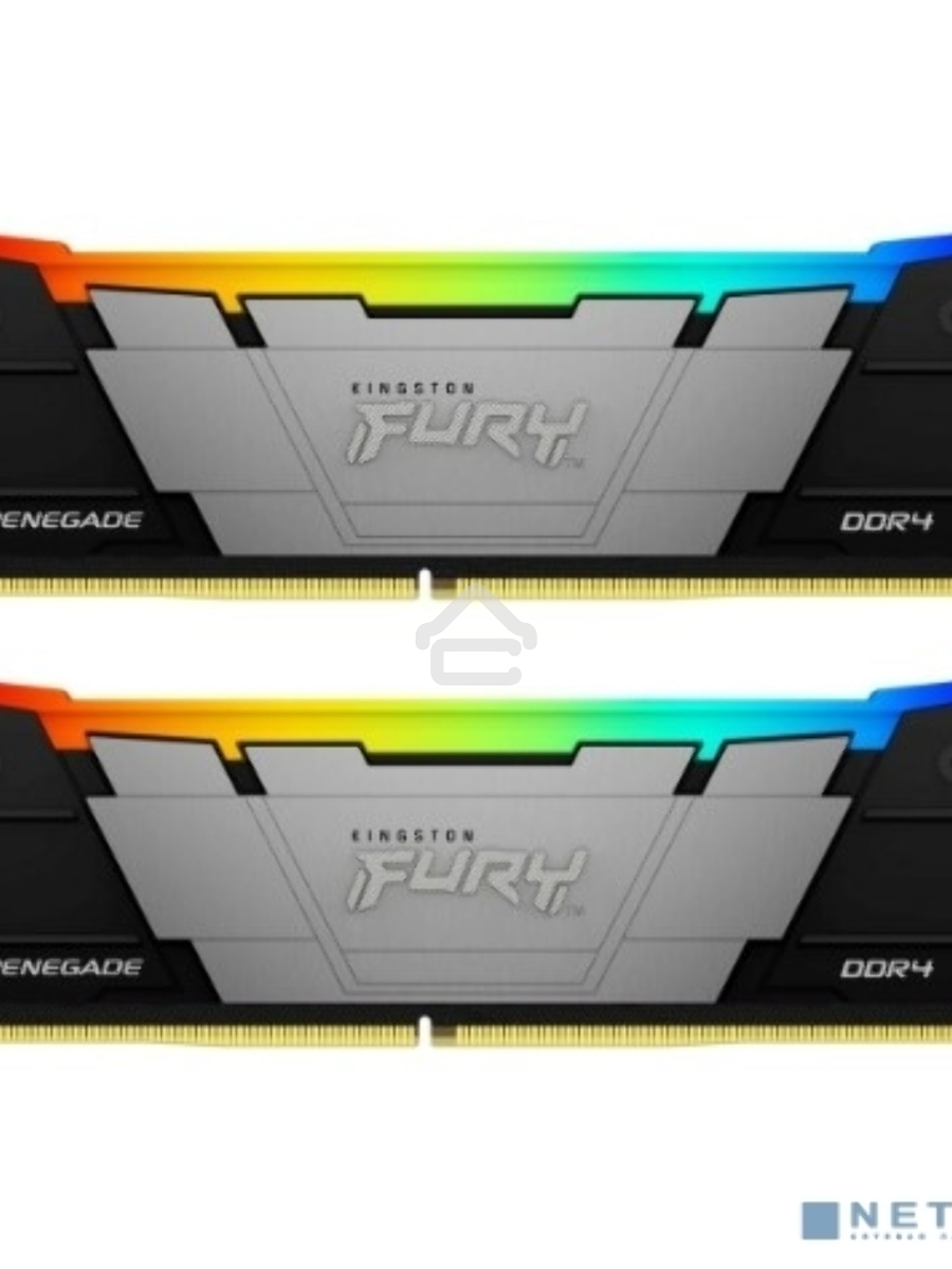 Оперативная память Kingston Fury Renegade, DDR4, 32GB (2x16GB), 3200MHz, CL16, DIMM, с радиатором, RGB, серебристый/чёрный