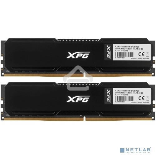 Оперативная память XPG Gammix D20, DDR4, 16GB (2x8GB), 3600MHz, CL18, DIMM, с радиаторами, черный