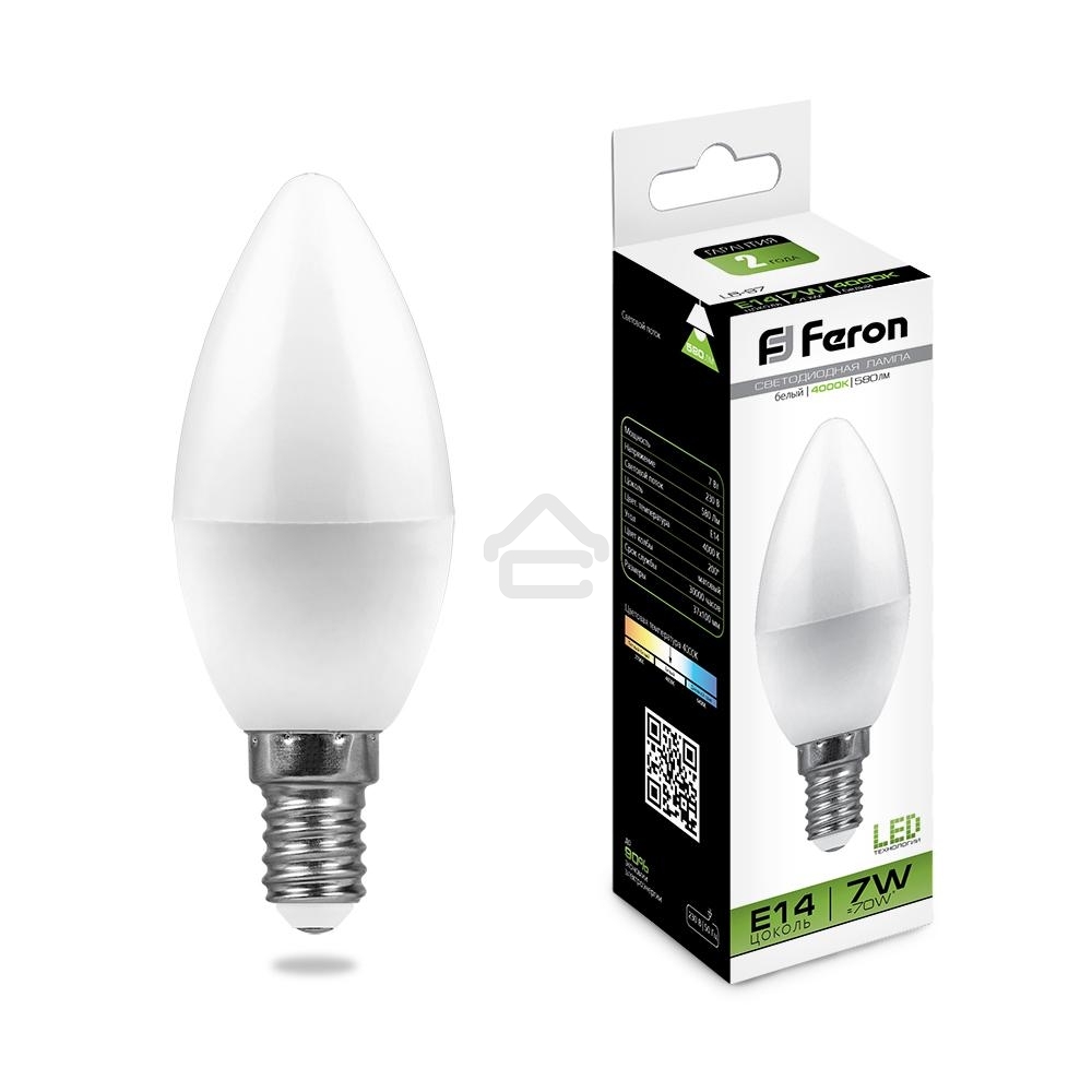 Лампа светодиодная Feron LB-97 7W 230V E14 4000K свеча