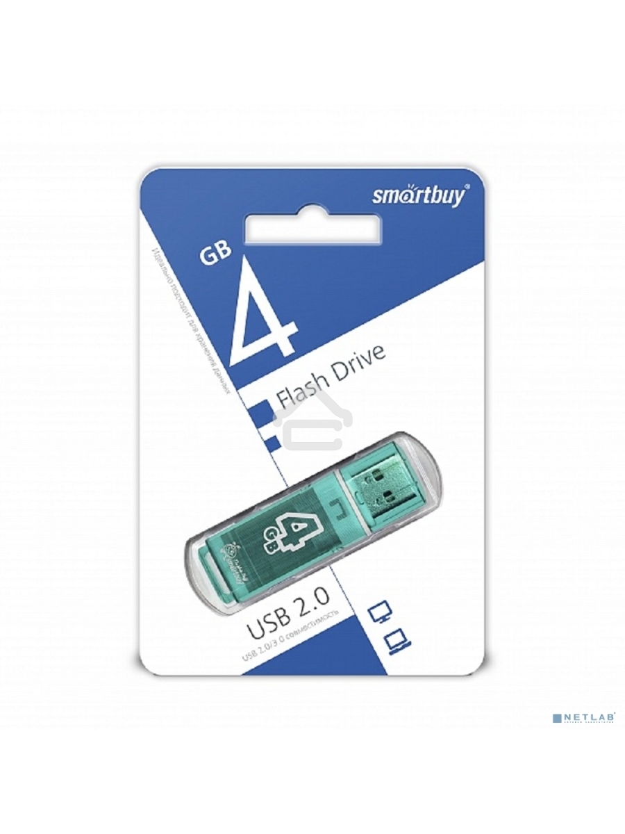 Флеш диск 4Gb USB Drive <USB2.0> Smartbuy Glossy series Green (SB4GBGS-G)