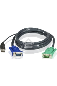 Шнур, мон+клав+мышь USB ATEN, SPHD15=>HD DB15+USB A-Тип, Male-2xMale,  8+4 проводов, опрессованный,   1.8 метр., черный, (2L-5202U)