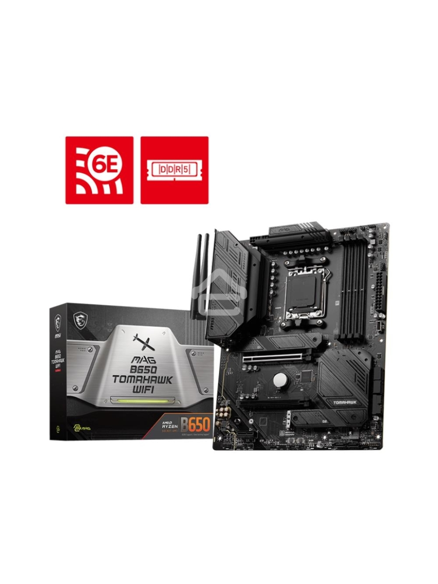 Материнская плата MSI MAG B650 TOMAHAWK WIFI, AM5, AMD B650, 4xDDR5, 6xSATA, 3xM.2, 1xPCI-E 4.0 x16, 1xPCI-E 4.0 x2, 1xHDMI, 1xDisplayPort, 1xUSB Type-C, 1x2.5Gb LAN, 2xUSB-A 2.0, 3xUSB-A 3.2 Gen 1, 3xUSB-A 3.2 Gen 2, 5x3.5 мм, 7.1, Standard-ATX