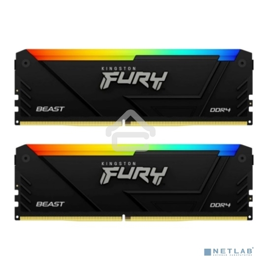 Оперативная память Kingston Fury Beast, DDR4, 16GB (2x8GB), 3600MHz, CL17, DIMM, с радиаторами, RGB, черный