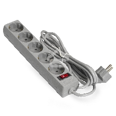 Удлинитель Exegate EC-5-1.8G (EX285798RUS), серый, 1,8 м, евровилка с заземлением, 5 евророзеток с заземлением, 2200 Вт