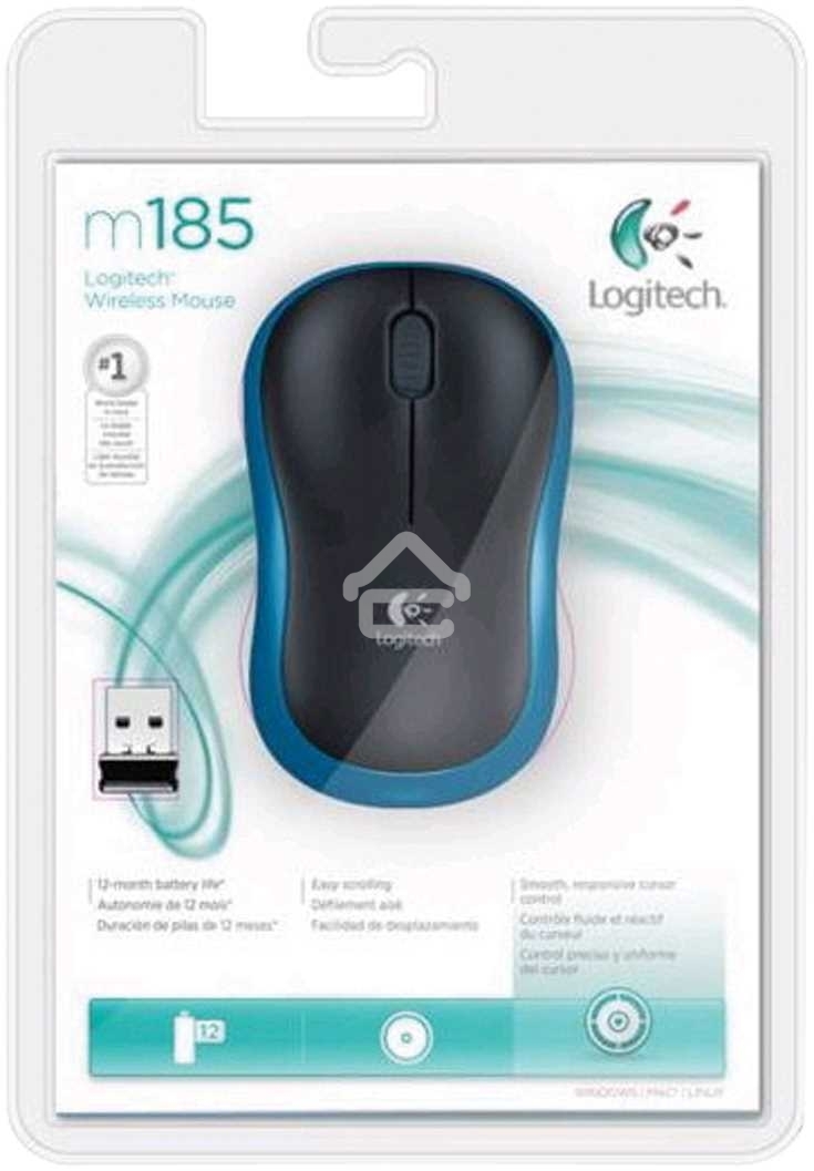 Мышь беспроводная Logitech M185 синий, 1000 dpi, радиоканал, USB, кнопки - 3