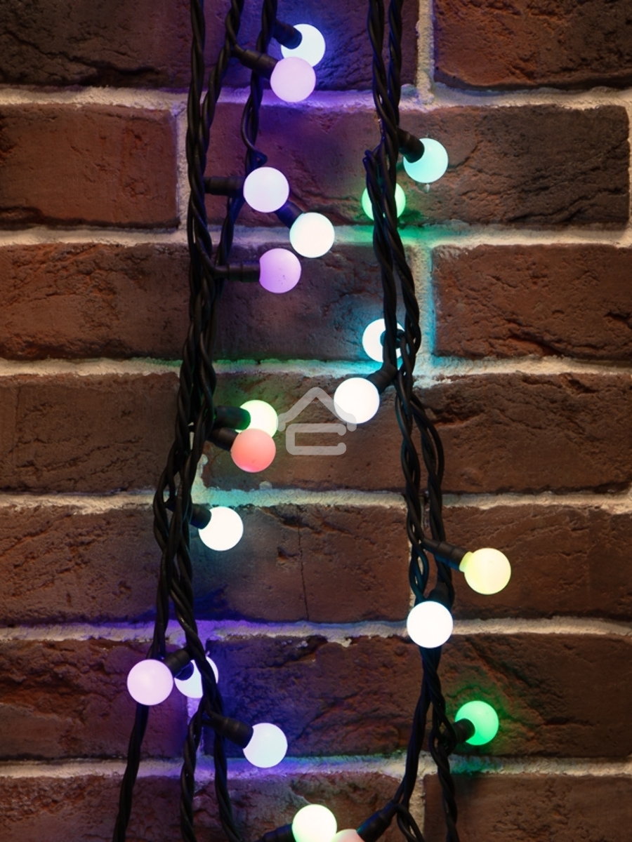 Гирлянда Мультишарики Ø17,5 мм, 10 м, черный каучук, 80 LED, цвет RGB