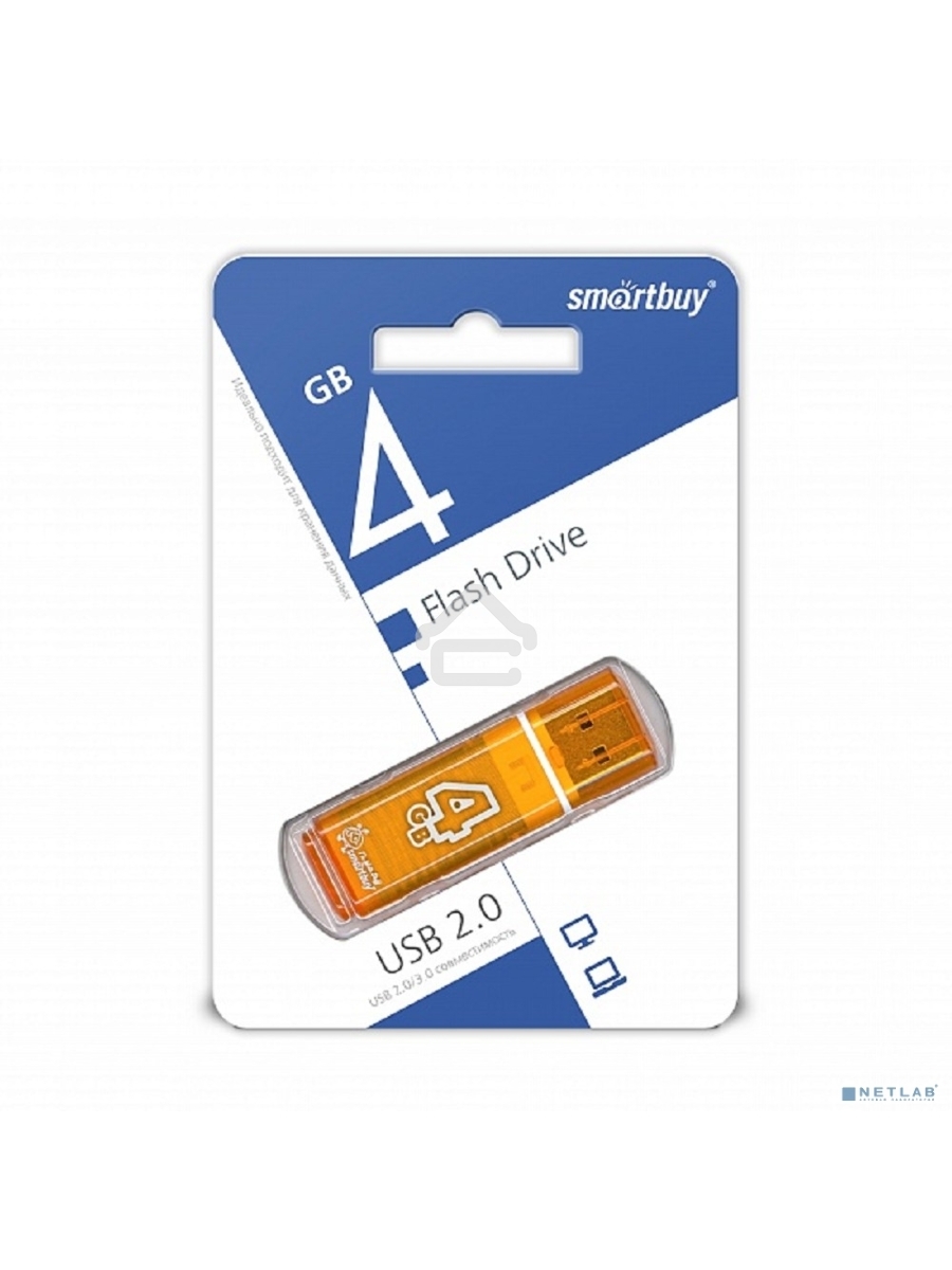 Флеш диск 4Gb USB Drive <USB2.0> Smartbuy Glossy series Orange (SB4GBGS-Or)