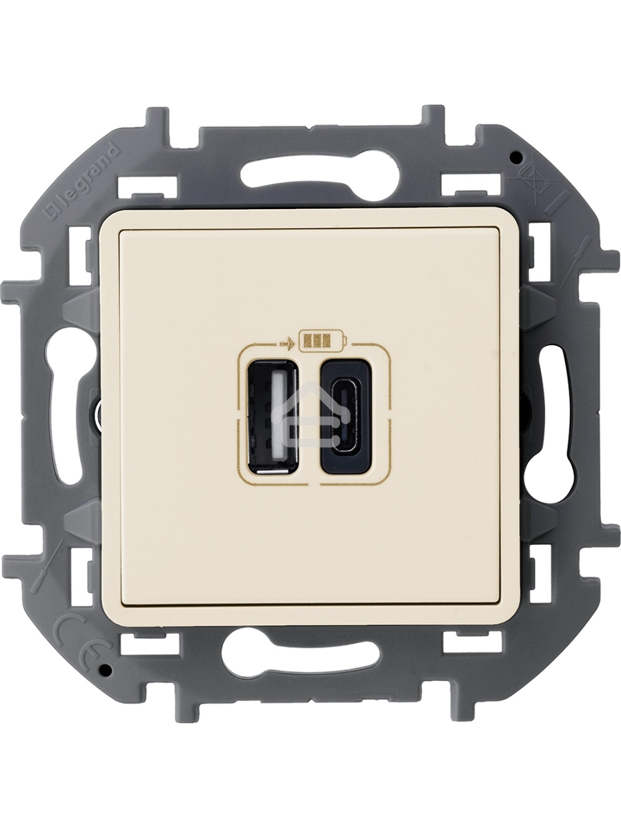 Зарядное устройство 2 разъема Legrand Inspiria USB A-C 240В/5В 3000мА слоновая кость