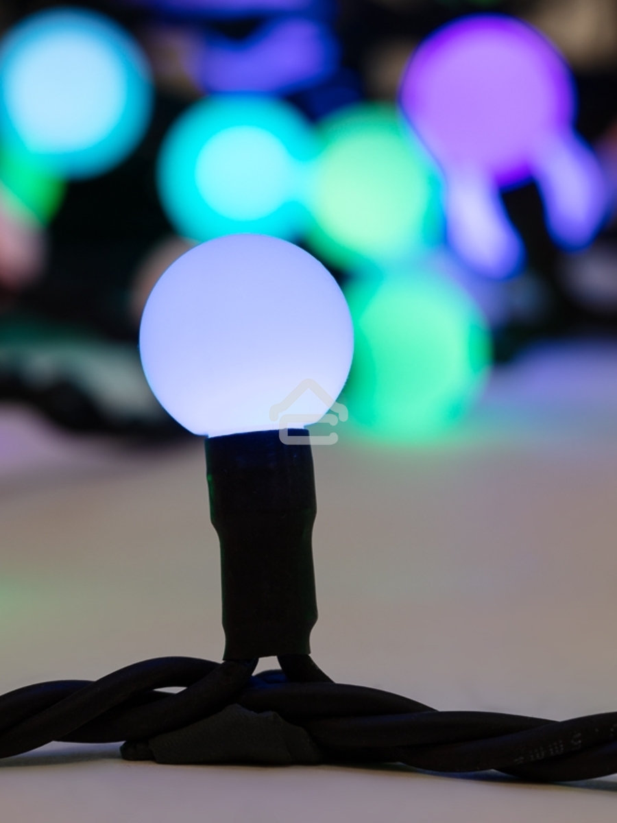 Гирлянда Мультишарики Ø17,5 мм, 10 м, черный каучук, 80 LED, цвет RGB