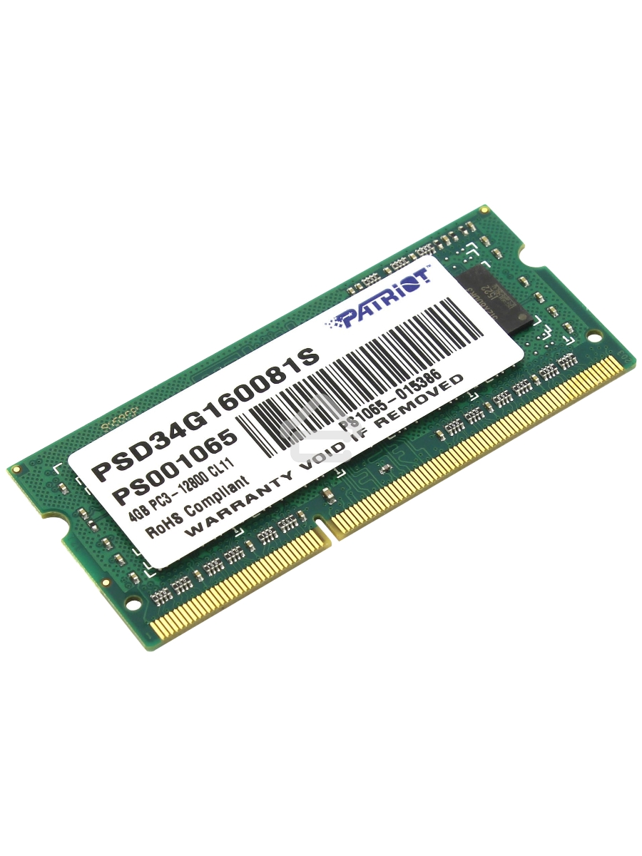 Оперативная память Patriot, DDR3, 4GB (1x4 GB), 1600 MHz, CL11, SO-DIMM