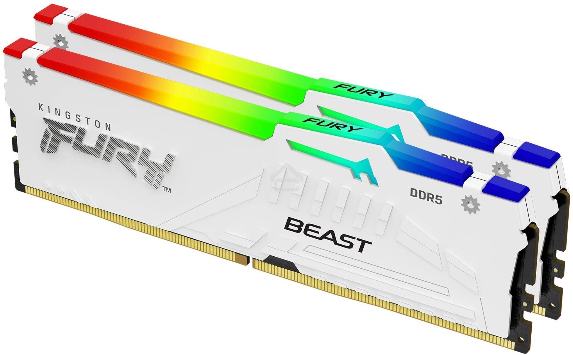 Оперативная память Kingston Fury Beast, DDR5, 64Gb (2x32Gb), 5600MHz, CL40, DIMM, с радиатором, RGB, белый
