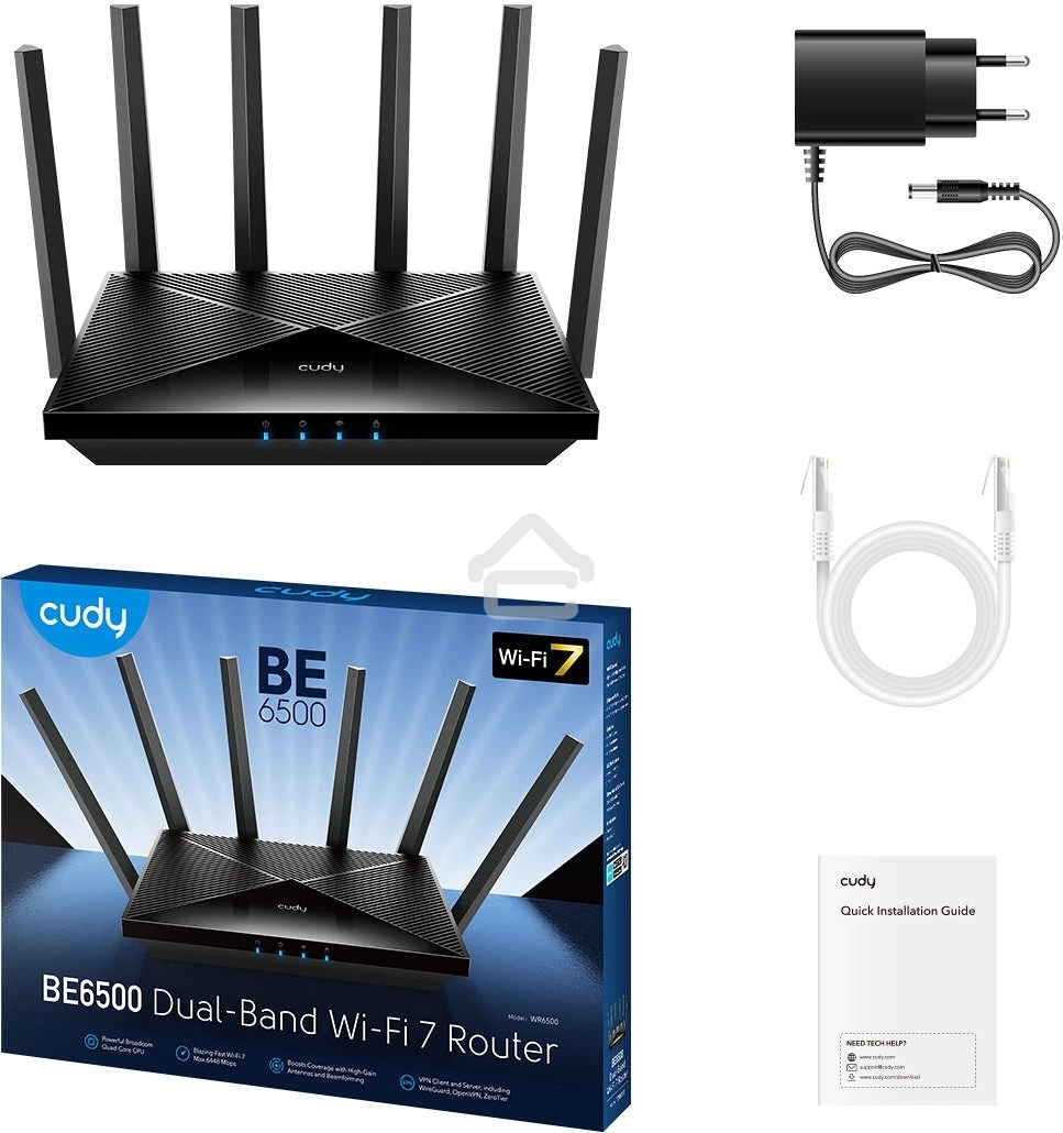 Маршрутизатор Cudy APP BE6500 2.5G Dual Band Wi-Fi 7 Mesh Router, Chipset Broadcom, 802.11be/ax/ac/a/b/g/n, 5764Mbps at 5GHz + 688Mbps at 2.4GHz, 1 x 2.5Gbps WAN Port, 4 x 10/100/1000Mbps Ports, 6 x 5dBi fixed antennas, WiFi router/AP/ Repeater/WISP Mode,