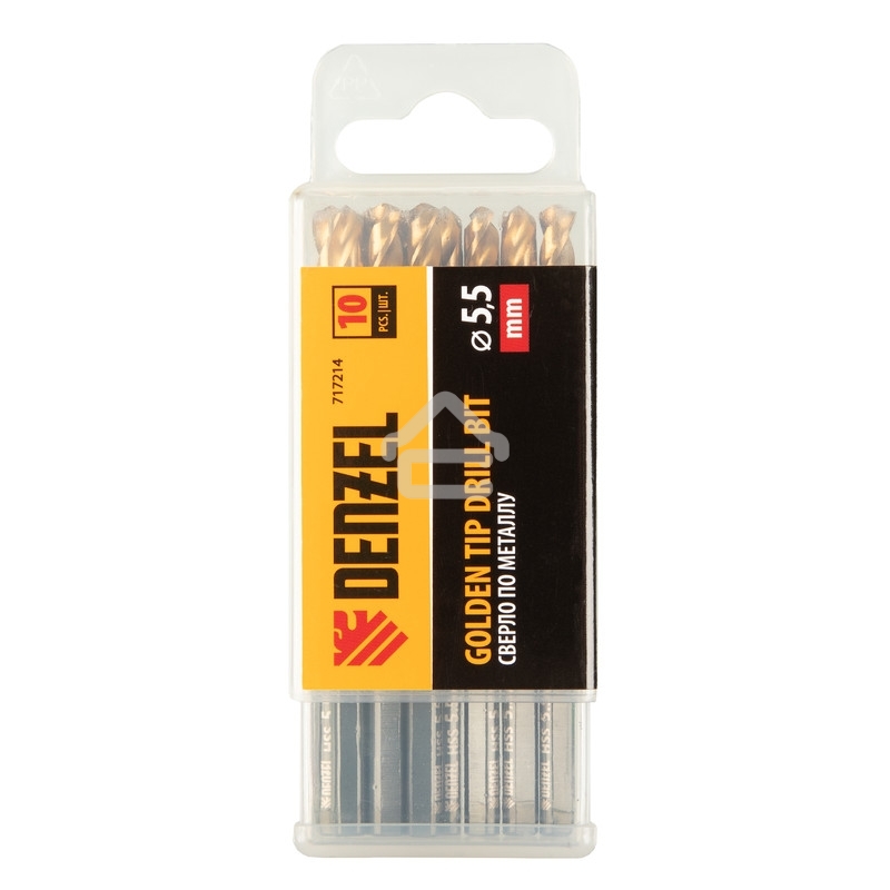 Сверло по металлу Denzel 5,5 мм, HSS-Tin, Golden Tip, 10 шт.