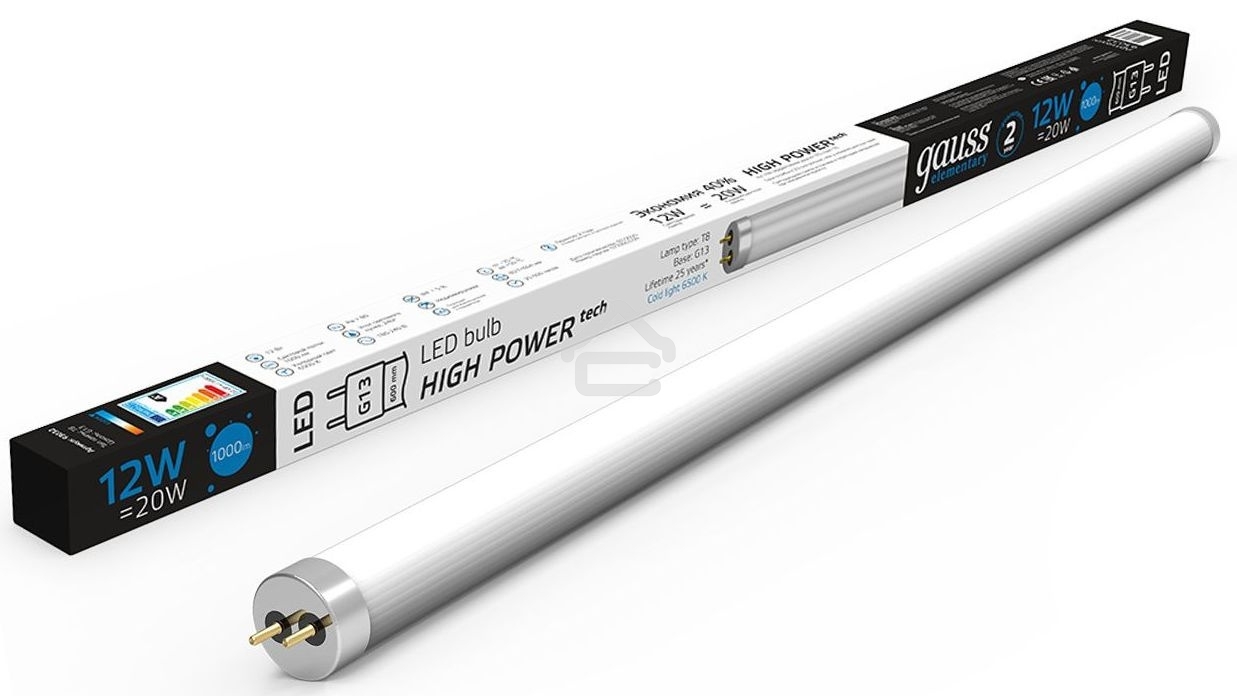 Лампа светодиодная Gauss Elementary T8 12Вт 6500К G13 1000лм 600мм стекло
