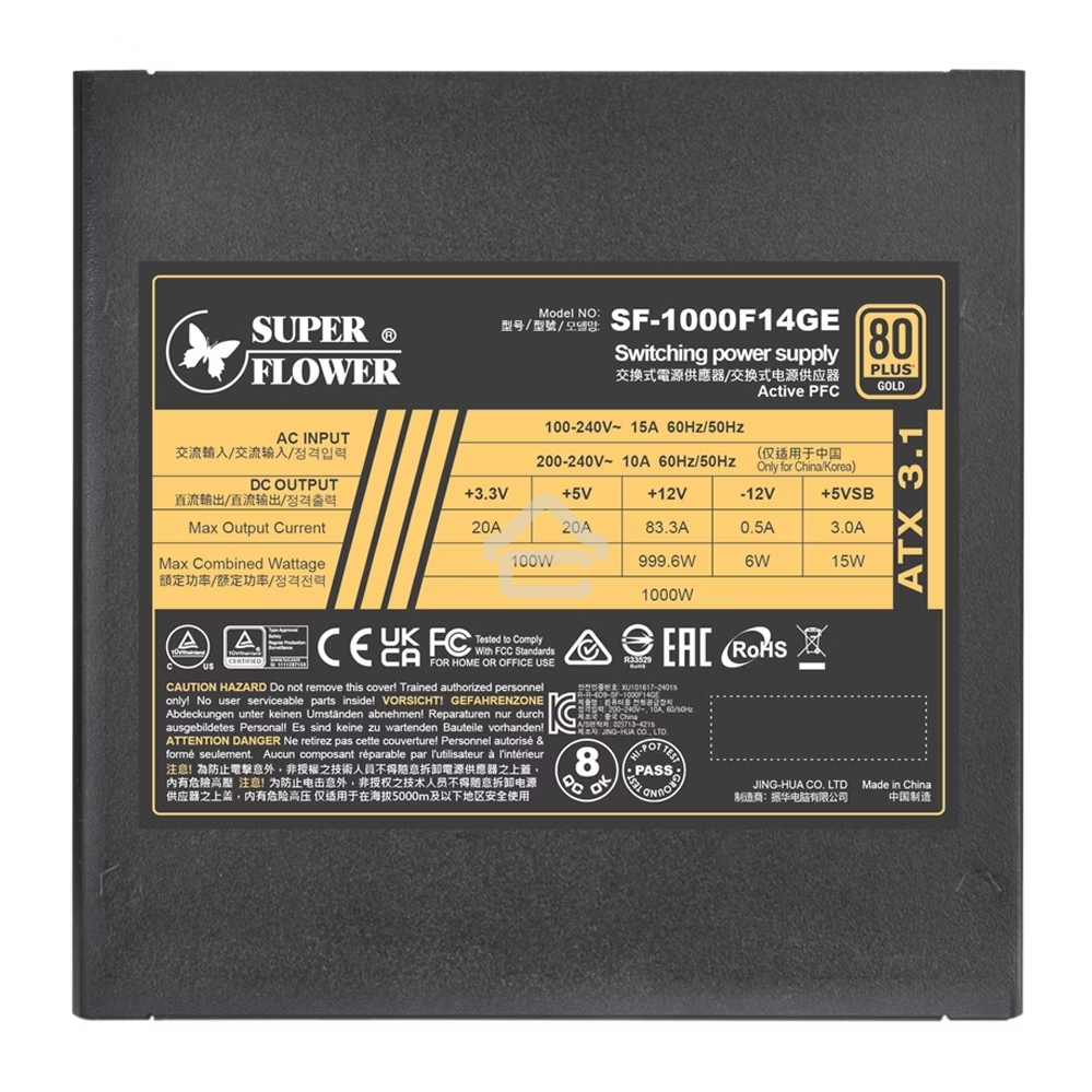 Блок питания Super Flower Power Supply Leadex III Gold, 1000 Ватт, 1000W, ATX 3.1, 140мм, 8xSATA, 4xPCI-E(6+2), 1x12VHPWR(12+4), APFC, 80+ Gold, Full Modular