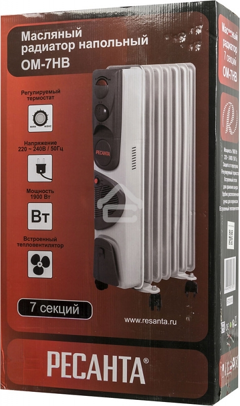 Обогреватель масляный Ресанта ОМ-7НВ (7секций) белый, 1900 Вт, 19 м2, термостат 67/3/10