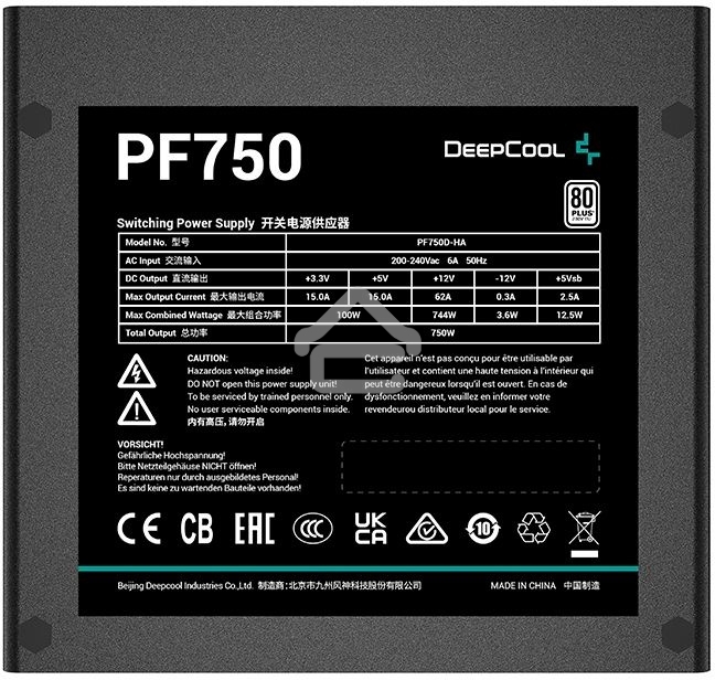 Блок питания Deepcool/GamerStorm PF750, 750Вт, 80 PLUS, 120мм, черный