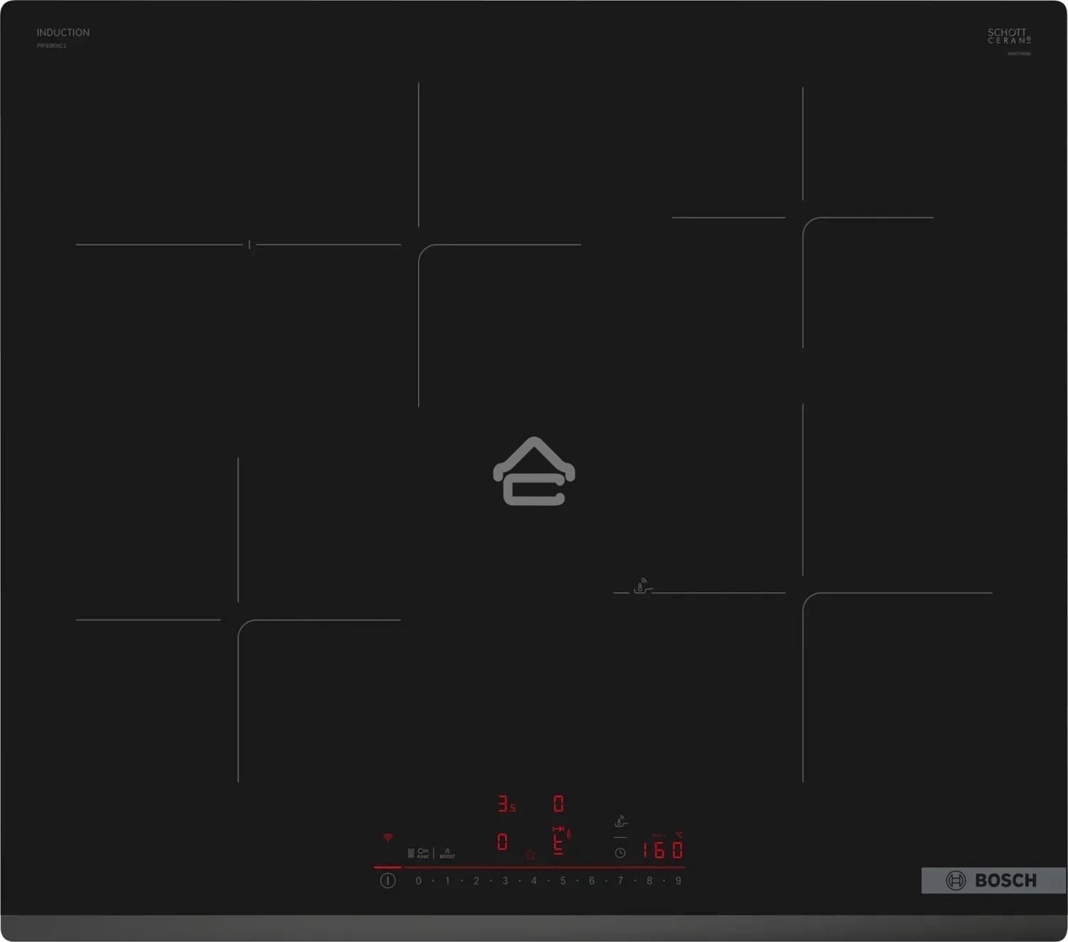 Индукционная варочная панель Bosch 6 series, 60 см, индукция, 1 зона расширения под гусятницу, скошенные края, Perfect fry plus, сенсорное управление, черный