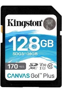 Карта памяти Kingston 128GB SDXC Canvas Go Plus 170R C10 UHS-I U3 V30 EAN: 740617301458